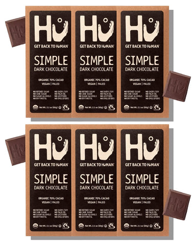 Hu Chocolate Bars | 6 Pack Simple Chocolate | Natural Organic Vegan, Gluten Free, Paleo, Non GMO, Fair Trade Dark Chocolate | 2.1oz Each