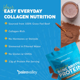 Paleovalley 100% Grass Fed Bone Broth Protein Powder - Chocolate - Rich in Collagen for Hair, Skin, Gut Health, Bone and Joint Support - 28 Servings