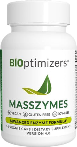 BiOptimizers MassZymes - Complete Digestive Enzymes Supplement for Gut Health - Bloating Relief for Men and Women - Lipase Amylase Bromelain Digestive Enzymes (30 Capsules)