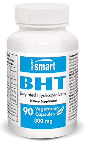 Supersmart - BHT 300 Mg - Butylated Hydroxytoluene - Powerful Antioxidant Aimed at Extending Lifespan & Preventing Viral Attacks | Non-GMO - 90 Vegetarian Capsules.