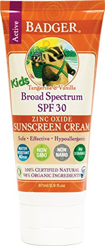 Badger - SPF 30 Kids Sunscreen Cream, Tangerine and Vanilla - 2.9 Fl Oz Tube