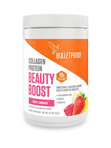 Bulletproof Beauty Boost with Collagen Protein, Hyaluronic Acid, Biotin, Vitamin C, Zinc to Support Hair, Skin and Nails, Keto Friendly, Berry Lemonade, 8.2 Ounces