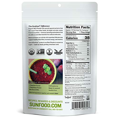 Sunfood Superfoods Beet Powder 100 Pure Organic. 8 oz Bag xrlifestyles