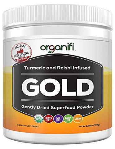 Organic Superfood Powder- Organifi Gold Super Food Supplement - 30 Day Supply - Experience Deeper Sleep- Boosts Immune System and Cognitive Function - Turmeric and Reishi Infused - Golden Milk- Detox