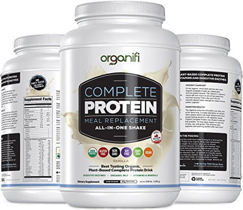 Vegan Protein Powder - Organifi Complete Protein - Organic Plant Based Protein Drink - Meal Replacement - Soy, Dairy, and Gluten Free - Digestive Enzymes - Complete Vanilla Flavor - 30 Day Supply