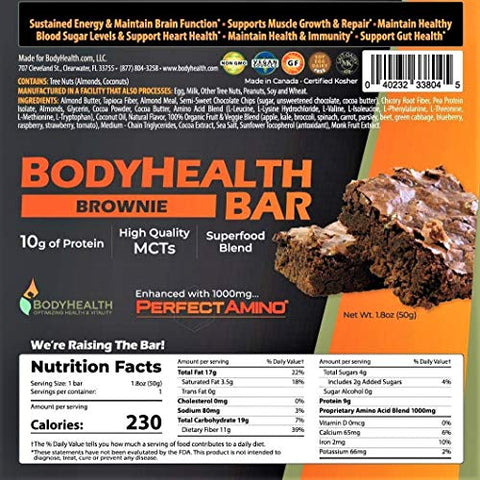 BodyHealth Bar: A Protein Energy Snack (Cocoa-Brownie Flavor, 12pk) wi ...